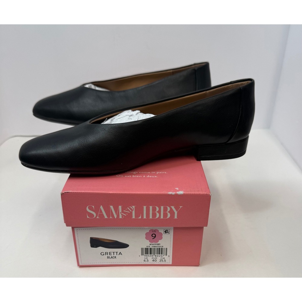 Sam and Libby Gretta Square Toe Ballet Flats Black Loafer Size 9 Women Preppy
